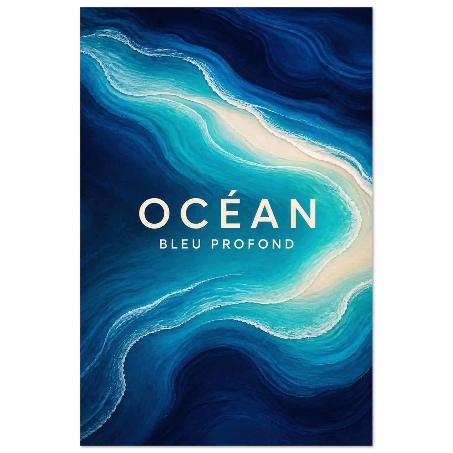 Affiche Océan – Bleu Profond, gouache contemporaine verticale, format 30 × 45 cm