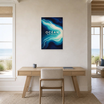 Affiche Océan – Bleu Profond dans un bureau - Art Virtuoso