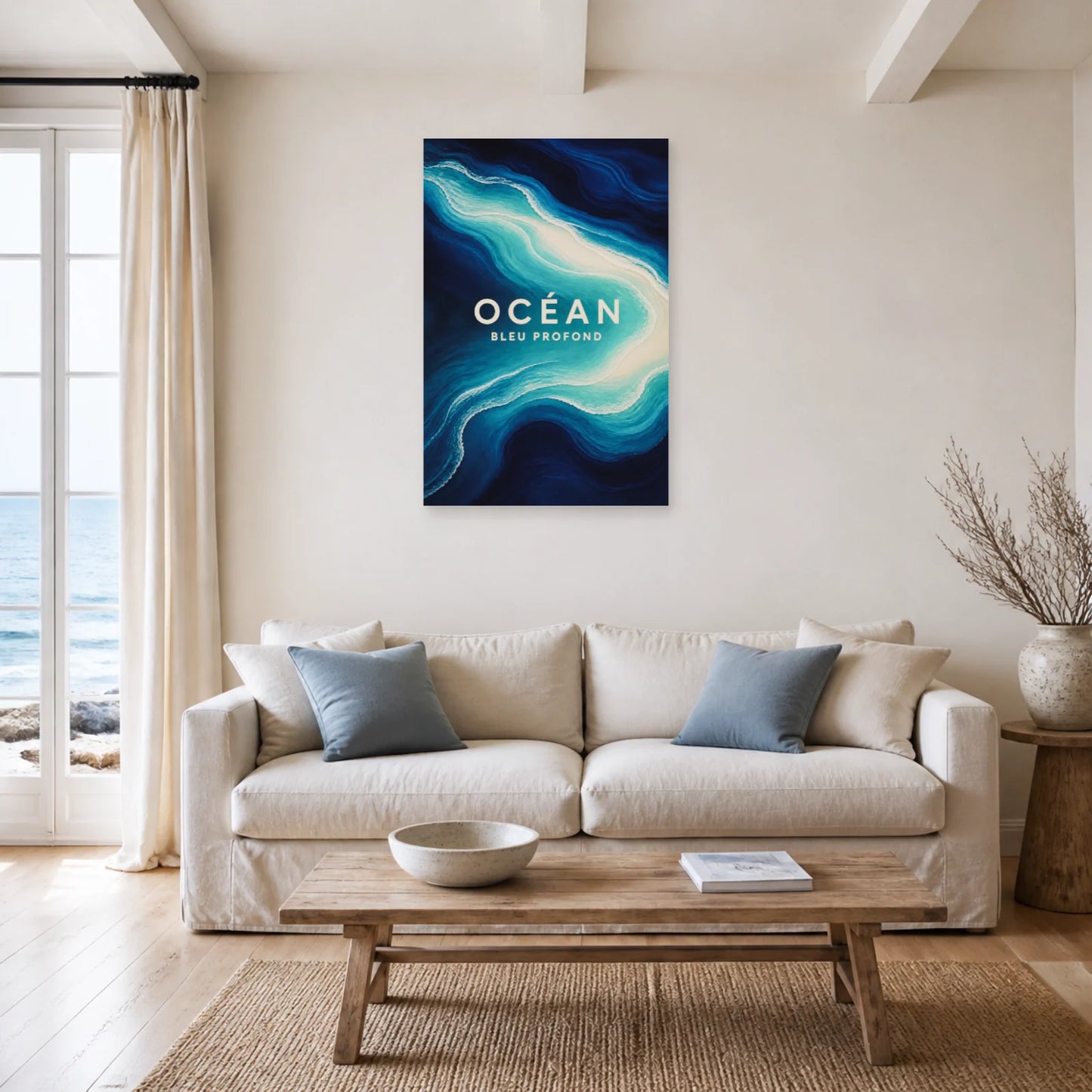 Affiche Océan – Bleu Profond dans un salon - Art Virtuoso