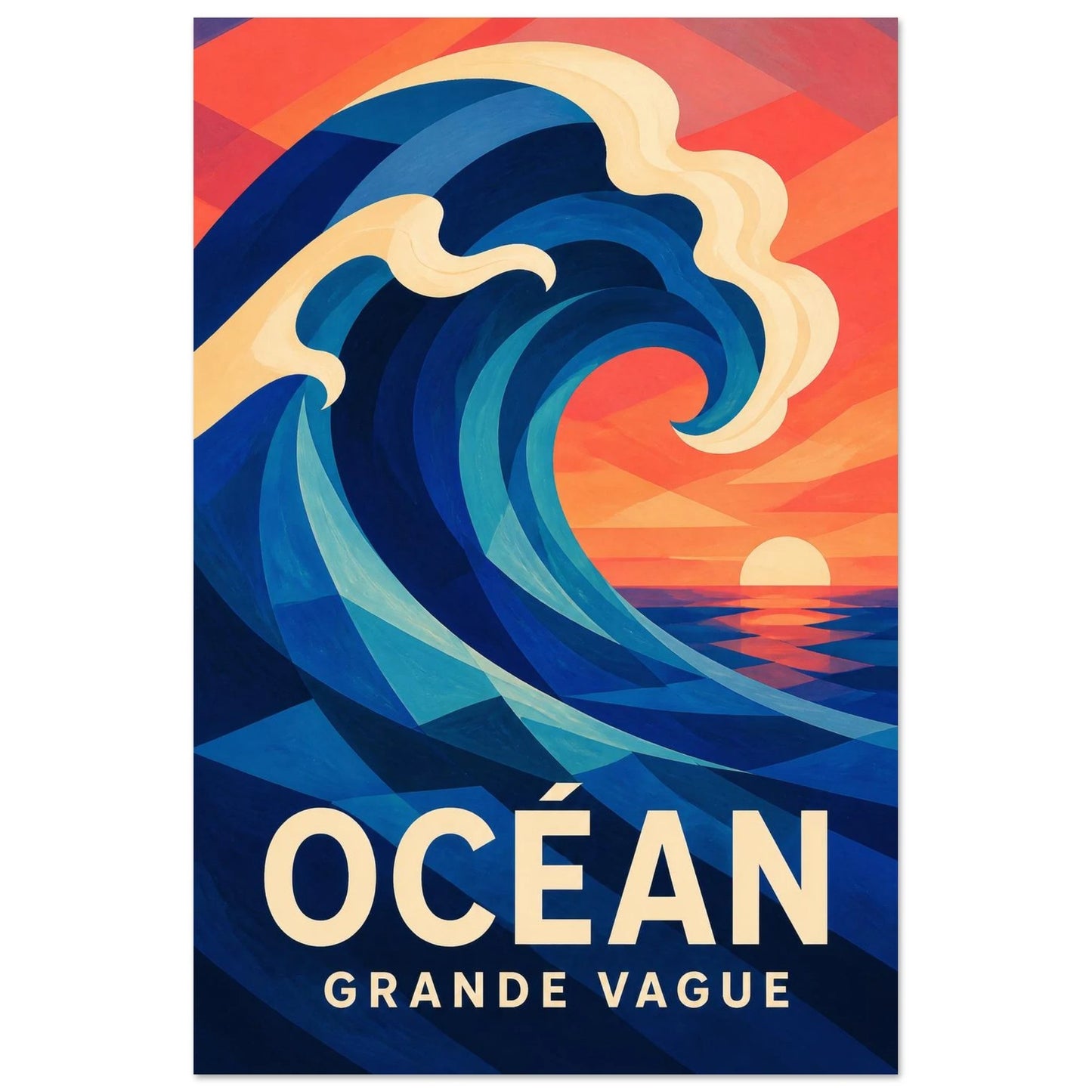 Affiche Océan – Grande Vague, gouache contemporaine verticale, format 30 × 45 cm