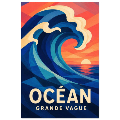 Affiche Océan – Grande Vague, gouache contemporaine verticale, format 60 × 90 cm