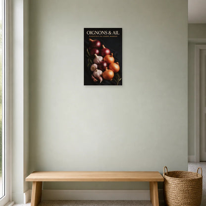 Affiche Oignons & Ail – Essentiels du Garde-Manger dans une entrée ou un couloir - Art Virtuoso