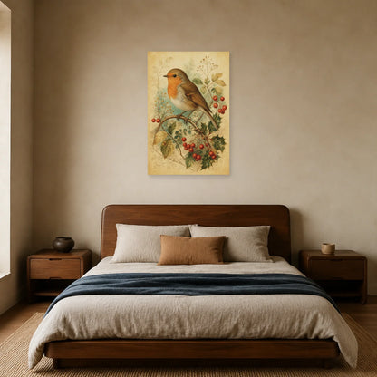 Affiche Rouge-gorge botanique vintage dans une chambre - Art Virtuoso