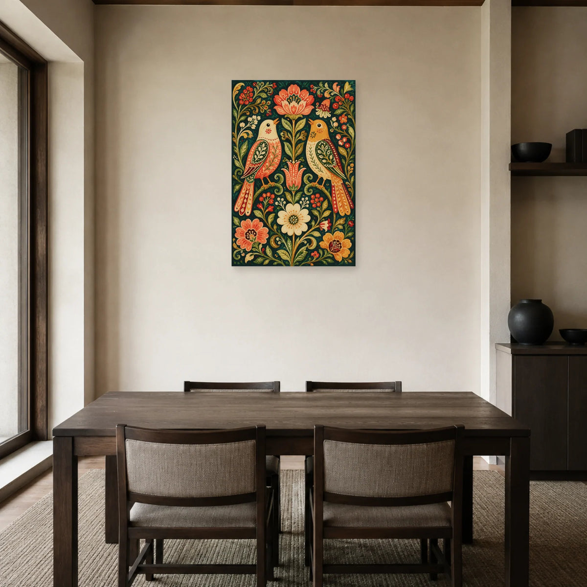 Affiche Oiseaux d’amour folk dans une salle à manger - Art Virtuoso