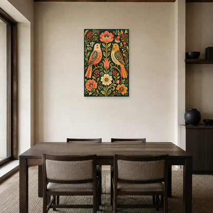 Affiche Oiseaux d’amour folk dans une salle à manger - Art Virtuoso
