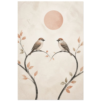 Affiche Deux oiseaux - Amour minimaliste, line art minimaliste rehaussé de gouache douce verticale, format 40 × 60 cm