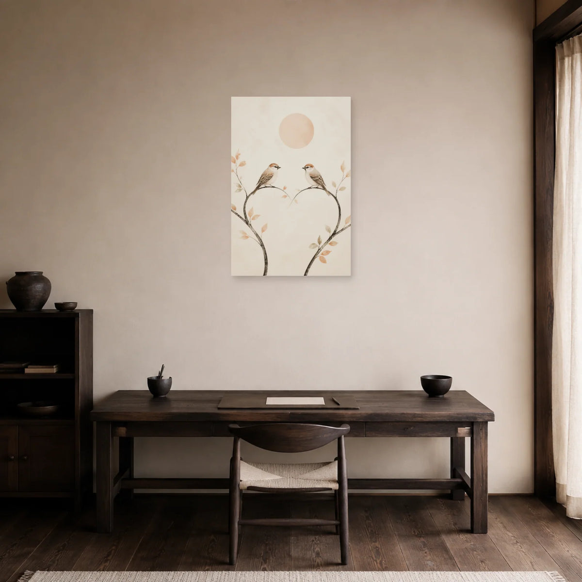 Affiche Deux oiseaux - Amour minimaliste dans un bureau - Art Virtuoso