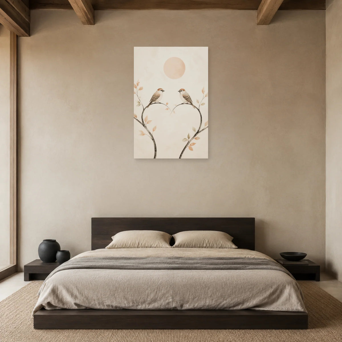 Affiche Deux oiseaux - Amour minimaliste dans une chambre - Art Virtuoso