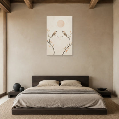Affiche Deux oiseaux - Amour minimaliste dans une chambre - Art Virtuoso