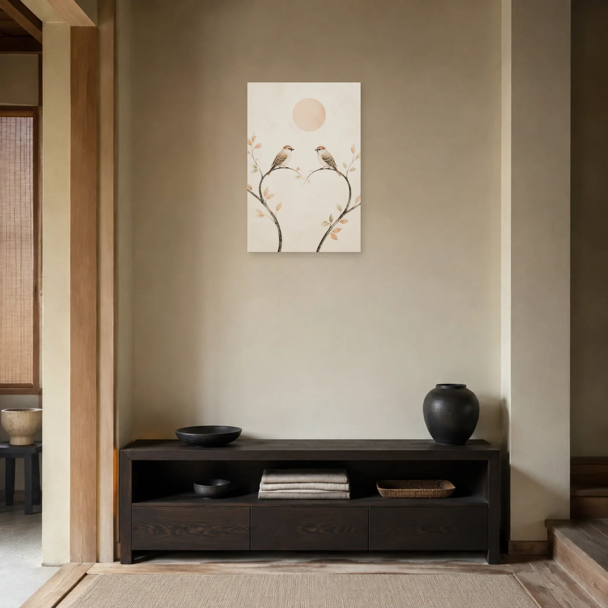 Affiche Deux oiseaux - Amour minimaliste dans une entrée ou un couloir - Art Virtuoso