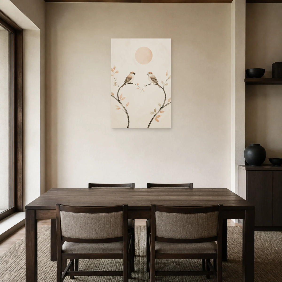 Affiche Deux oiseaux - Amour minimaliste dans une salle à manger - Art Virtuoso