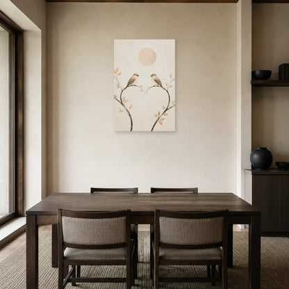 Affiche Deux oiseaux - Amour minimaliste dans une salle à manger - Art Virtuoso