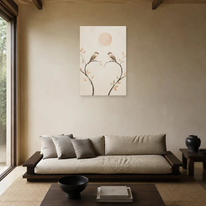 Affiche Deux oiseaux - Amour minimaliste dans un salon - Art Virtuoso