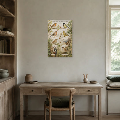 Affiche Oiseaux de Belgique - Jardin naturaliste dans un bureau - Art Virtuoso