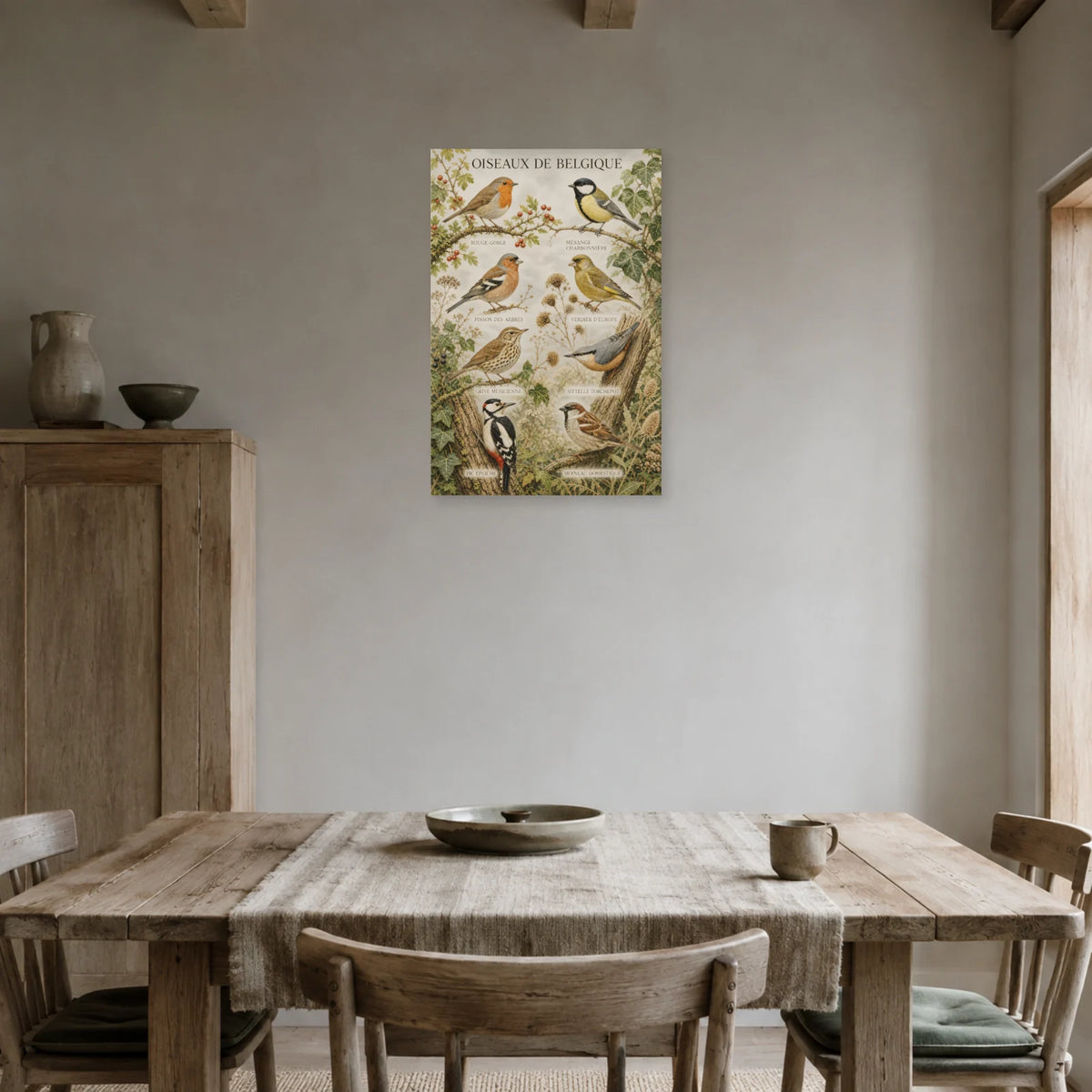 Affiche Oiseaux de Belgique - Jardin naturaliste dans une salle à manger - Art Virtuoso