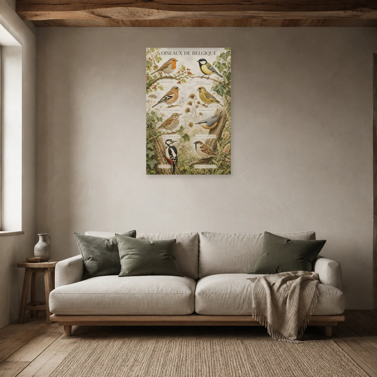 Affiche Oiseaux de Belgique - Jardin naturaliste dans un salon - Art Virtuoso
