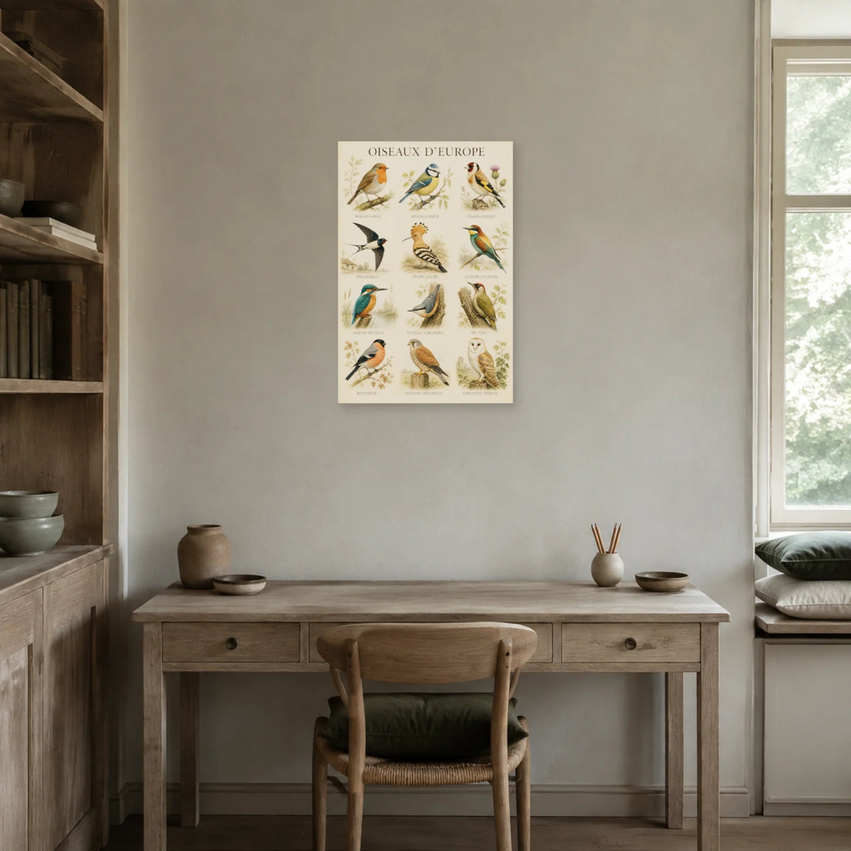 Affiche Oiseaux d’Europe - Planche illustrée dans un bureau - Art Virtuoso