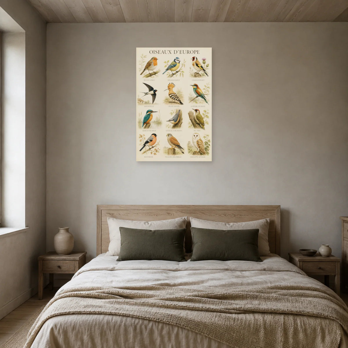 Affiche Oiseaux d’Europe - Planche illustrée dans une chambre - Art Virtuoso