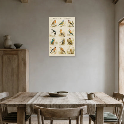 Affiche Oiseaux d’Europe - Planche illustrée dans une salle à manger - Art Virtuoso