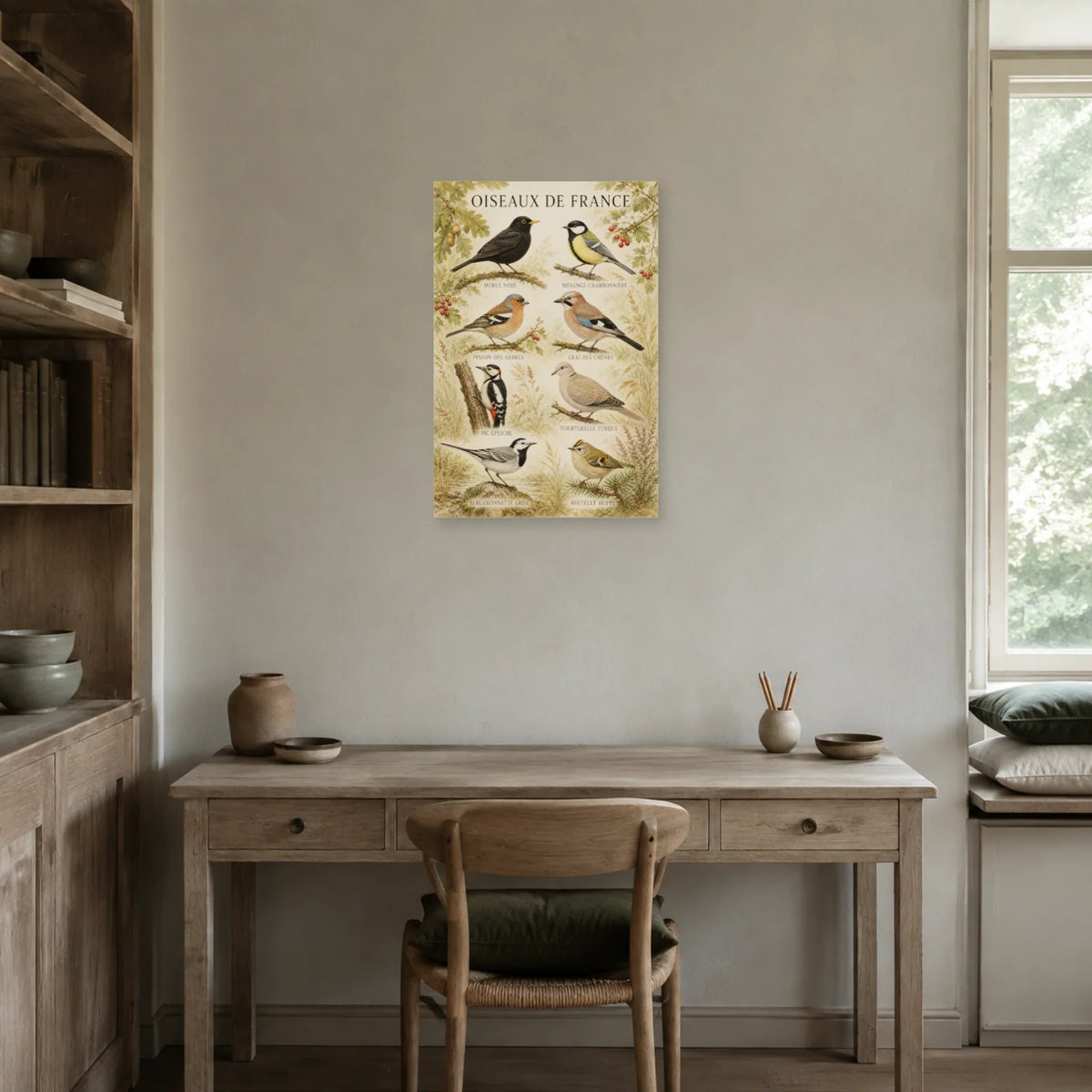 Affiche Oiseaux de France - Planche naturaliste dans un bureau - Art Virtuoso