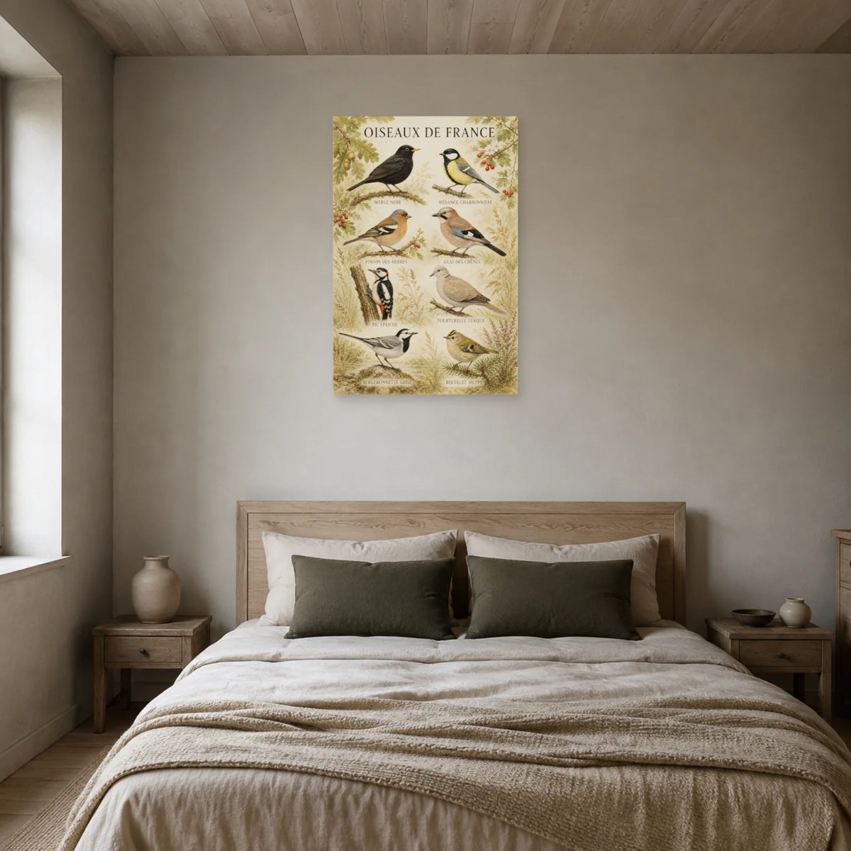 Affiche Oiseaux de France - Planche naturaliste dans une chambre - Art Virtuoso