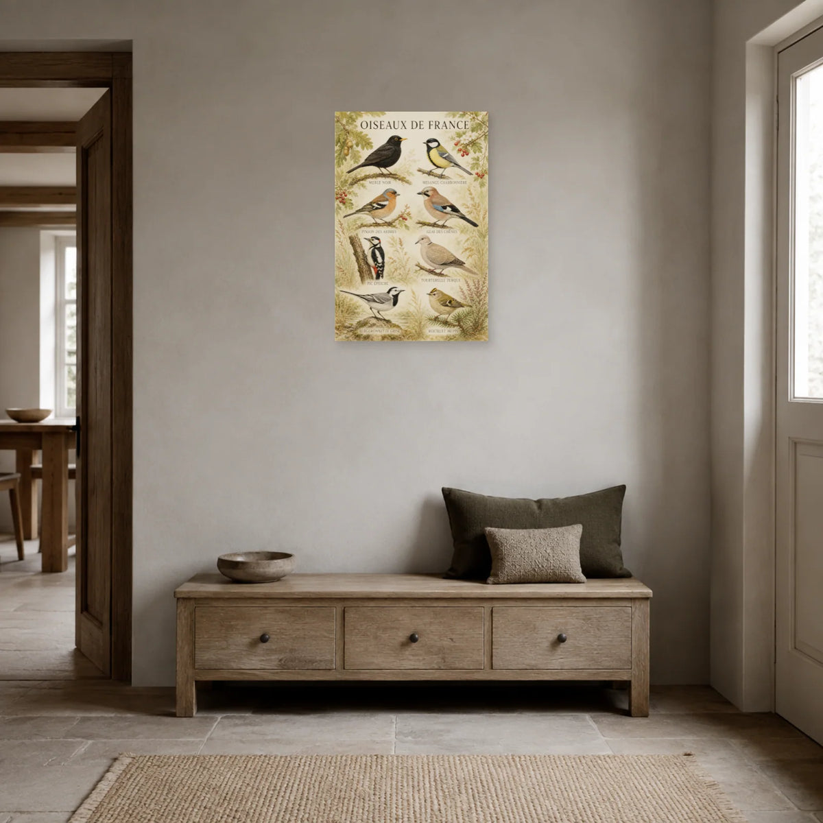 Affiche Oiseaux de France - Planche naturaliste dans une entrée ou un couloir - Art Virtuoso