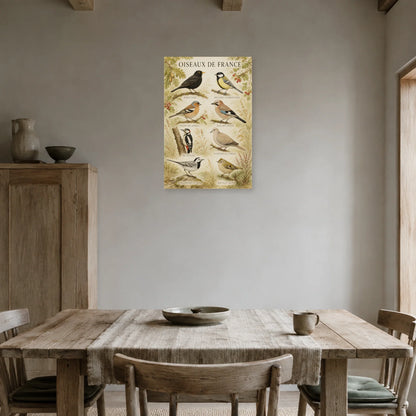 Affiche Oiseaux de France - Planche naturaliste dans une salle à manger - Art Virtuoso
