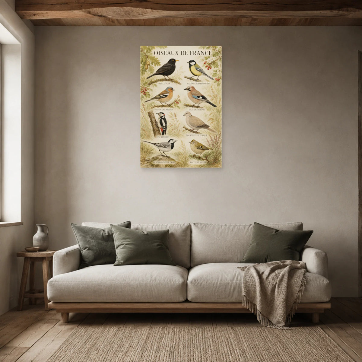Affiche Oiseaux de France - Planche naturaliste dans un salon - Art Virtuoso