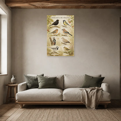 Affiche Oiseaux de France - Planche naturaliste dans un salon - Art Virtuoso