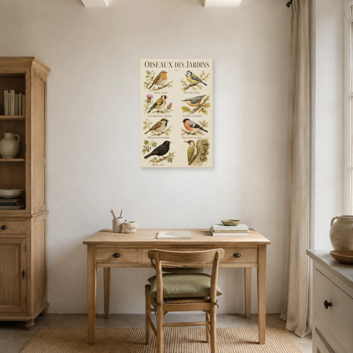 Affiche Oiseaux des jardins - Planche naturaliste dans un bureau - Art Virtuoso