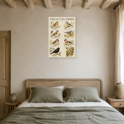 Affiche Oiseaux des jardins - Planche naturaliste dans une chambre - Art Virtuoso
