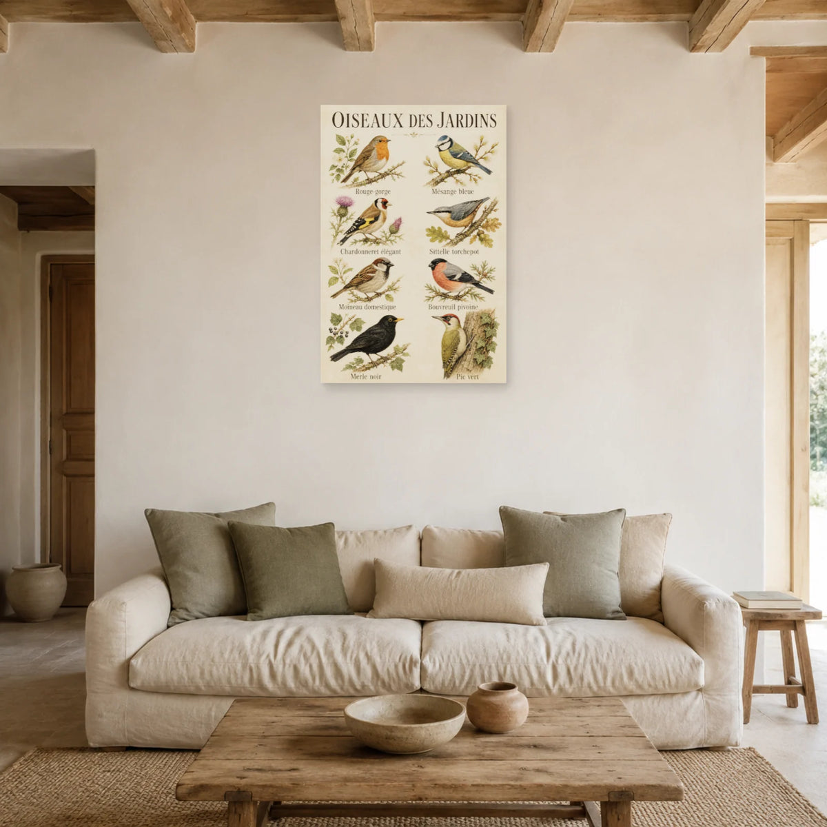 Affiche Oiseaux des jardins - Planche naturaliste dans un salon - Art Virtuoso