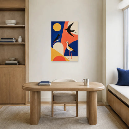 Affiche Oiseaux modernes cobalt et corail dans un bureau - Art Virtuoso