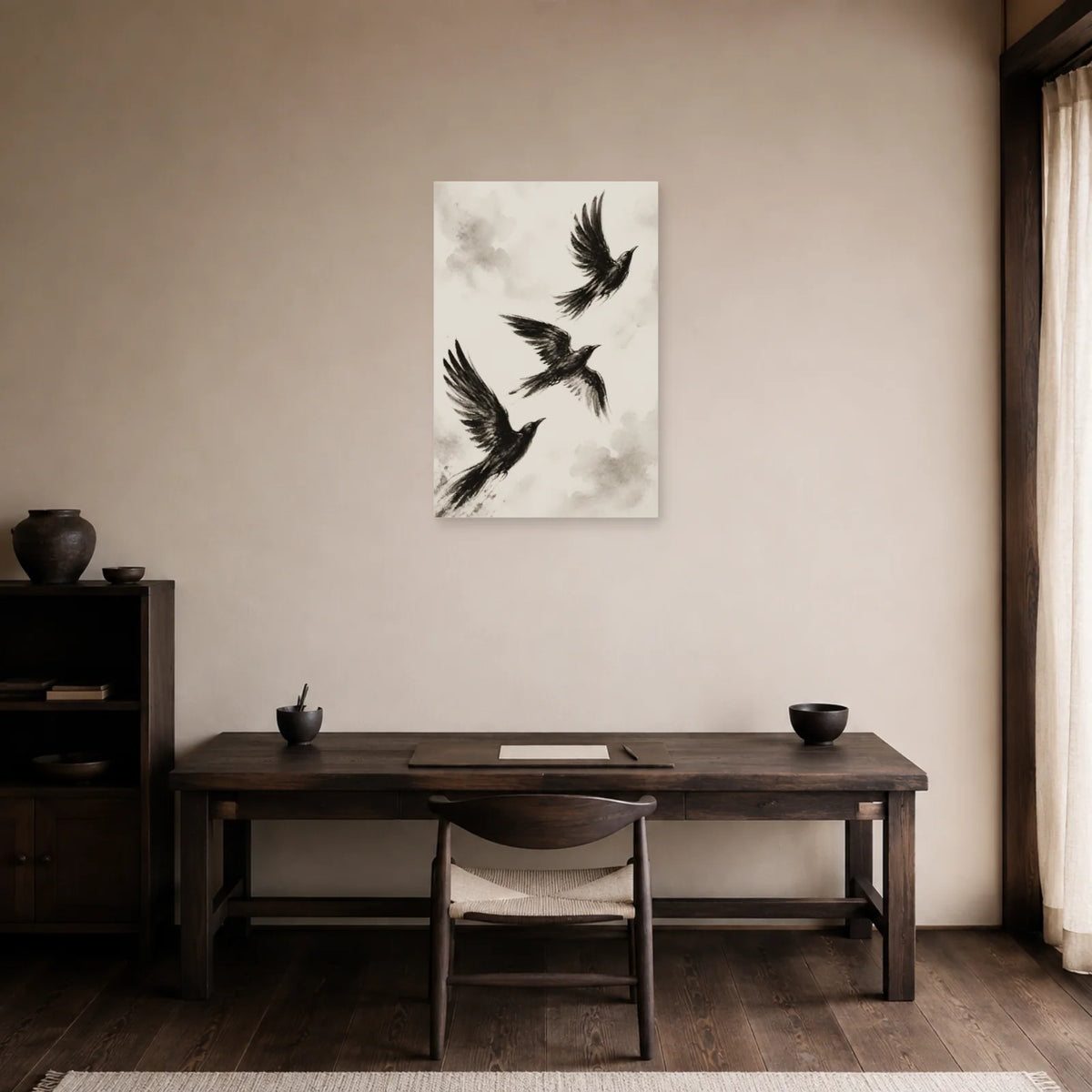 Affiche Oiseaux en vol noir et blanc dans un bureau - Art Virtuoso