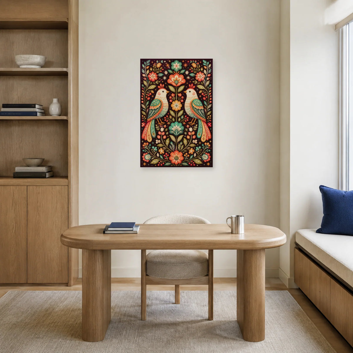 Affiche Oiseaux stylisés folk dans un bureau - Art Virtuoso