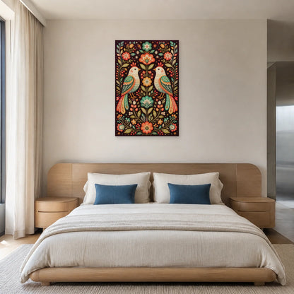 Affiche Oiseaux stylisés folk dans une chambre - Art Virtuoso