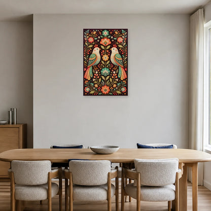 Affiche Oiseaux stylisés folk dans une salle à manger - Art Virtuoso