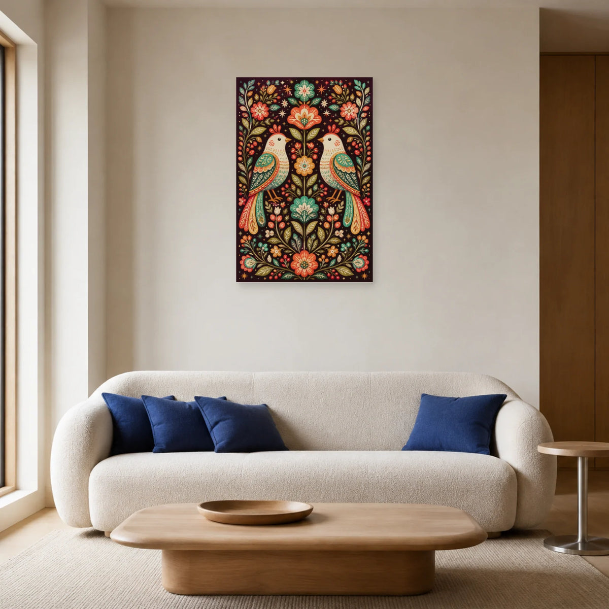 Affiche Oiseaux stylisés folk dans un salon - Art Virtuoso