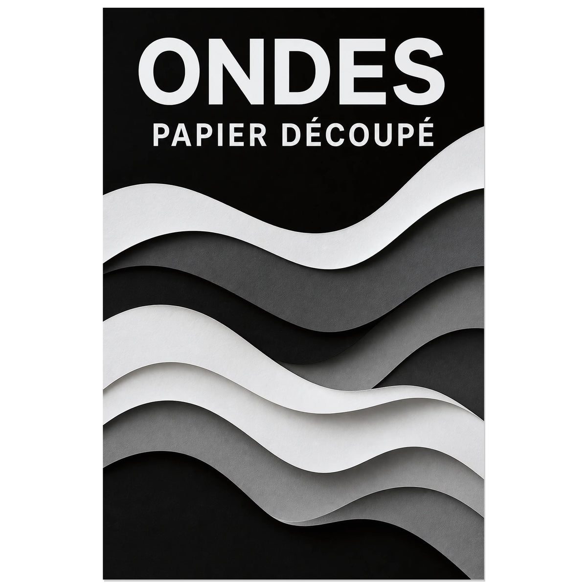 Affiche Ondes – Papier Découpé, collage abstrait en papier découpé verticale, format 60 × 90 cm