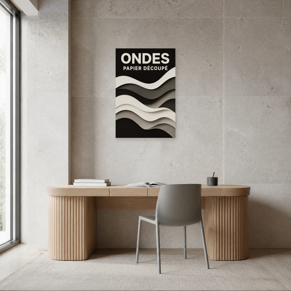 Affiche Ondes – Papier Découpé dans un bureau - Art Virtuoso