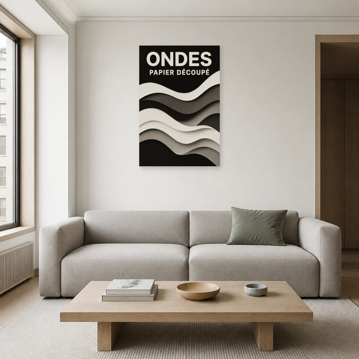 Affiche Ondes – Papier Découpé dans un salon - Art Virtuoso