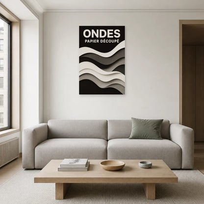 Affiche Ondes – Papier Découpé dans un salon - Art Virtuoso