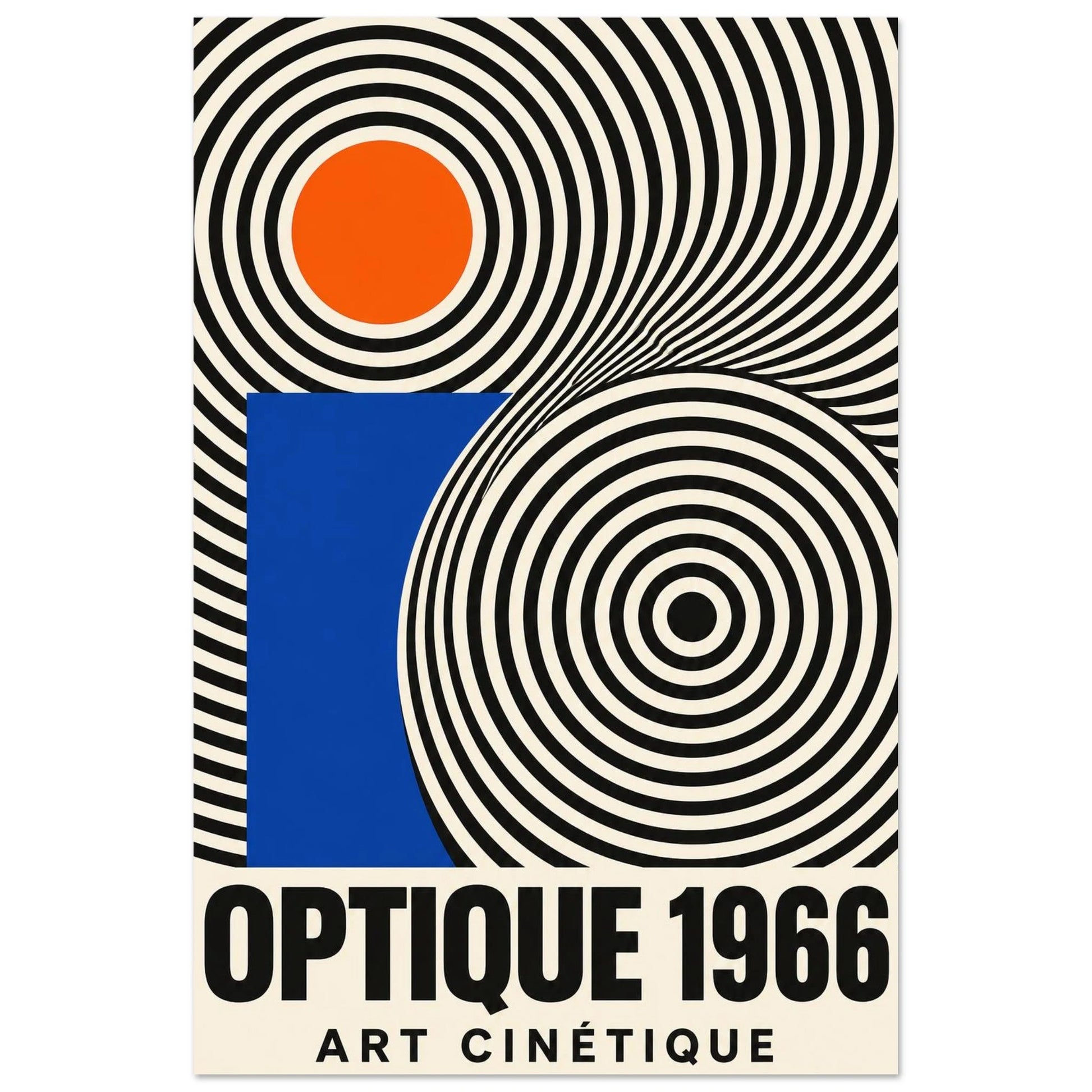 Affiche Optique 1966 – Art Cinétique, illustration éditoriale verticale, format 30 × 45 cm