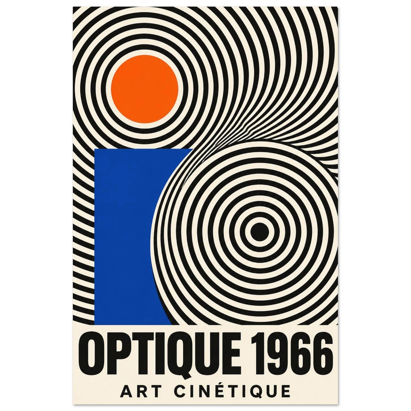 Affiche Optique 1966 – Art Cinétique, illustration éditoriale verticale, format 60 × 90 cm