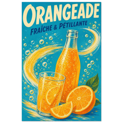 Affiche Orangeade – Fraîche & Pétillante, illustration éditoriale verticale, format 30 × 45 cm