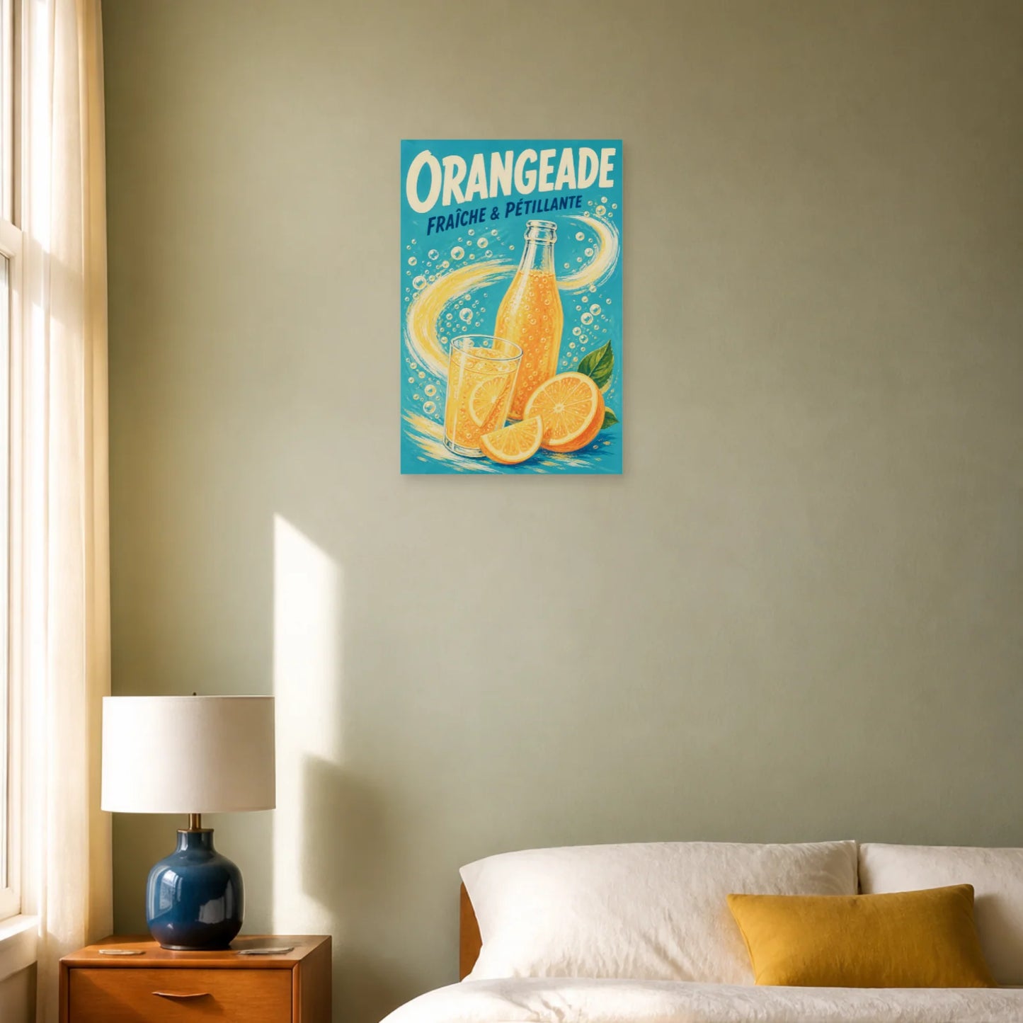 Affiche Orangeade – Fraîche & Pétillante dans une chambre - Art Virtuoso