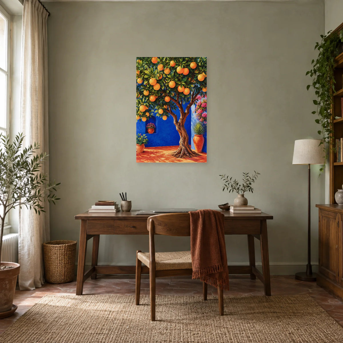 Affiche Oranger – Jardin cobalt dans un bureau - Art Virtuoso