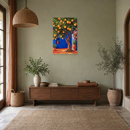 Affiche Oranger – Jardin cobalt dans une entrée ou un couloir - Art Virtuoso