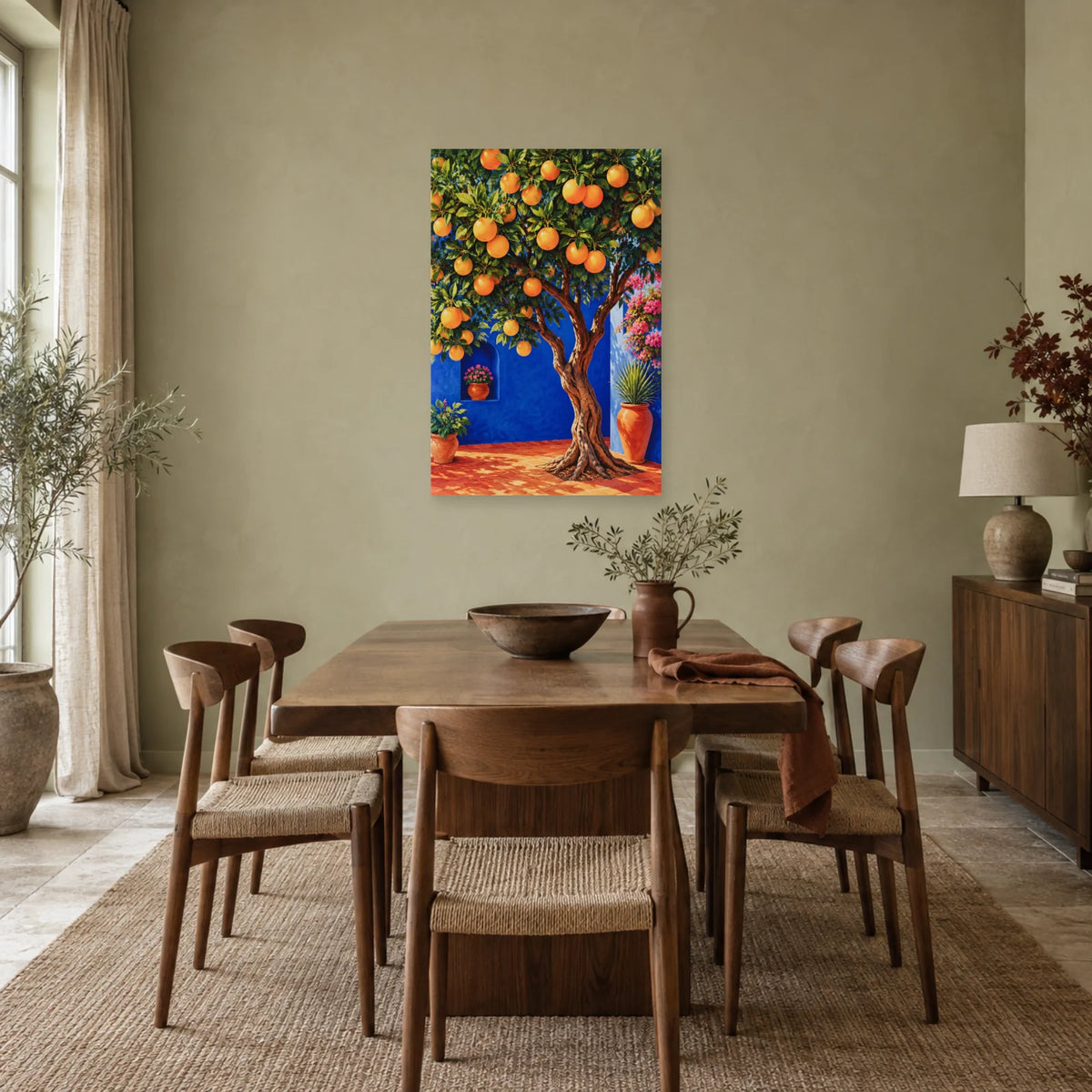 Affiche Oranger – Jardin cobalt dans une salle à manger - Art Virtuoso