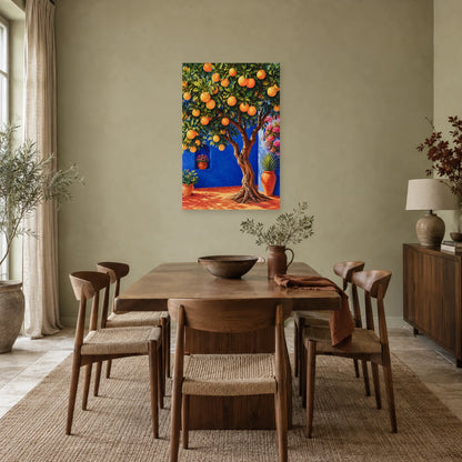 Affiche Oranger – Jardin cobalt dans une salle à manger - Art Virtuoso